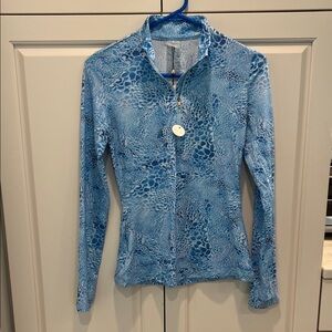 CALIA by Carrie Underwood Light Blue Printed Long Sleeve Zip Top ⛳️ 🏊‍♀️